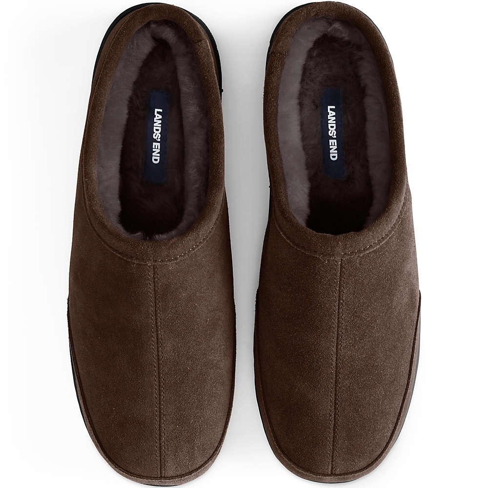 NWOB LAND’S END Men's Suede Slippers with Shearling Lining